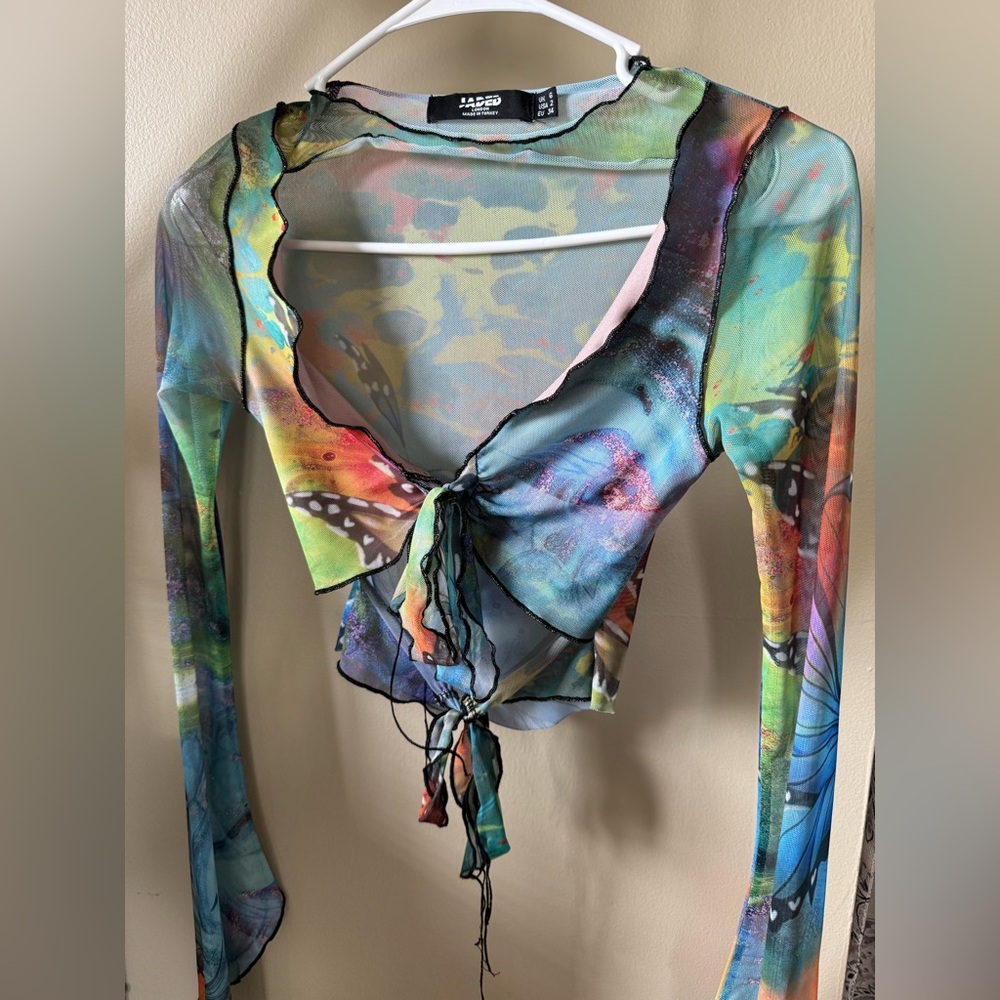 Jaded London Multicolor Sheer Crop Top